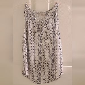 LOFT Blue and Cream White Blouse Size Small Ties in Front